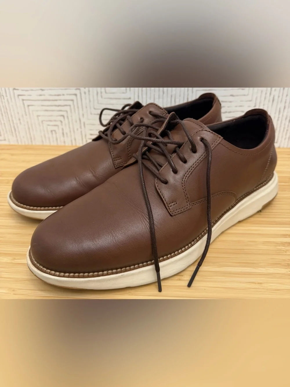 Rockport Brown Leather Derby with Off-White Sole